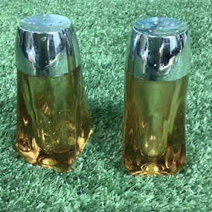 Vintage Mid Century Amber Glass Salt and Pepper Shakers